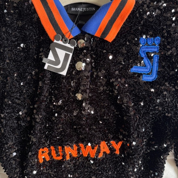 NWT SHANE JUSTIN Black Sequin Runway Bodycon Long Sleeve Polo Mini Dress L - Picture 11 of 14